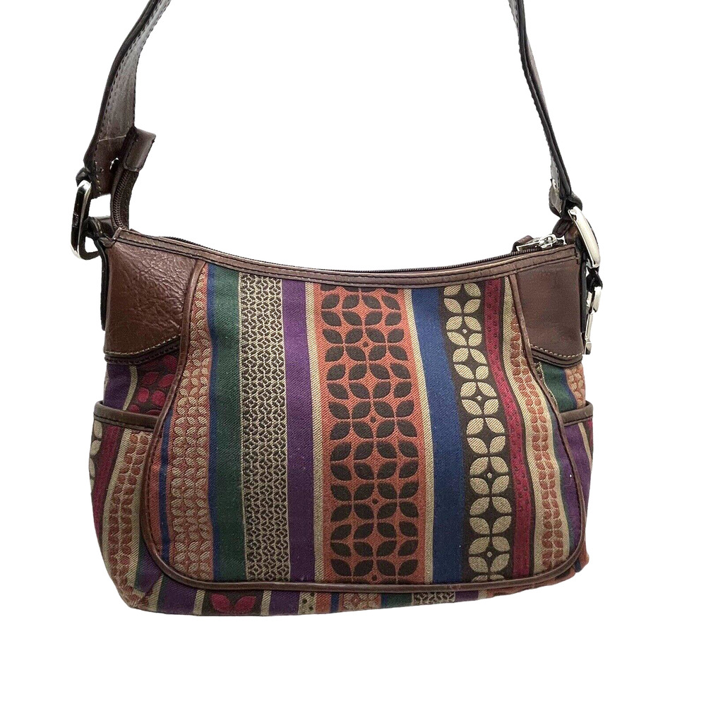 Fossil Shoulder Bag Purse Multicolor Fabric ZB2728 Bohemian Leather Trim Retro